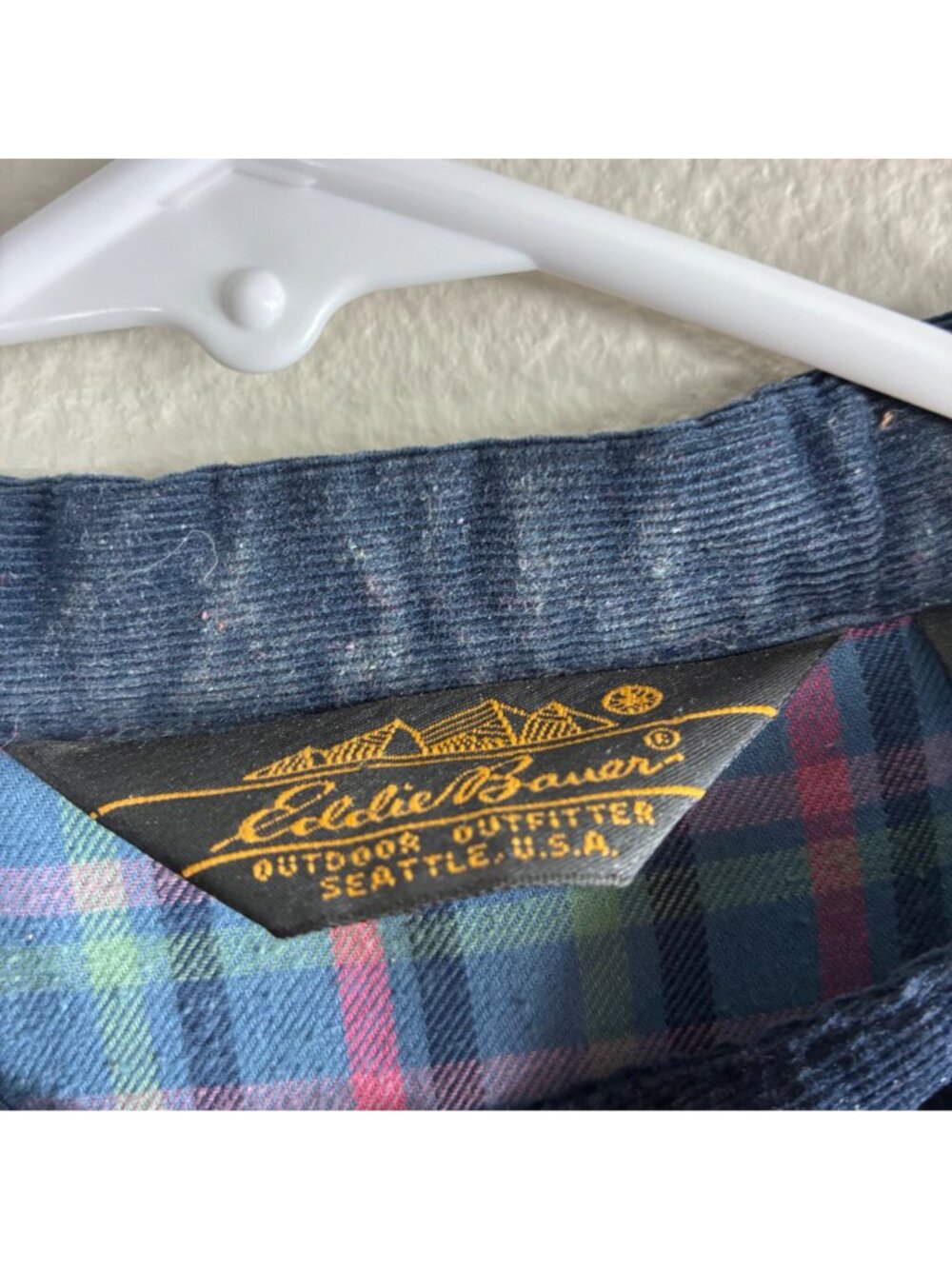 VTG 90s Eddie Bauer Flannel Dress L Blue Plaid Maxi Prairie Corduroy Grunge - Picture 6 of 10
